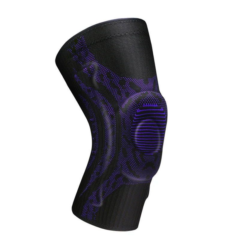 Noir et Violet — Genouillère de compression noire et violette, vue de trois quarts