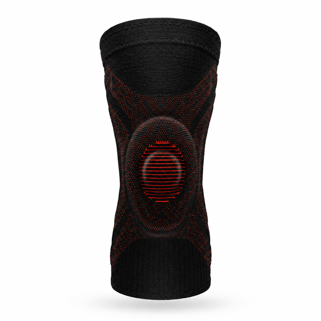 Genouillère de compression Noir et Rouge, vue de face